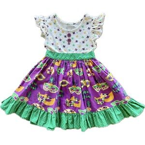 Mardi Gras Ruffle Sleeve Dress